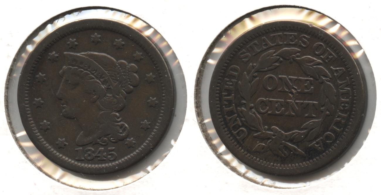 1845 Coronet Large Cent Fine-12 #o Reverse Pit