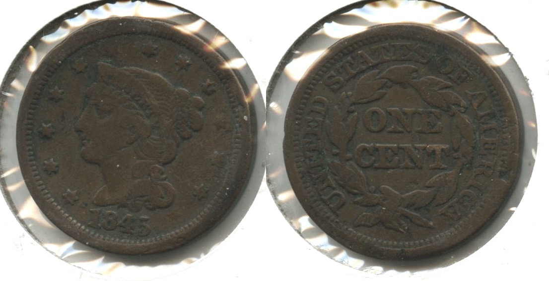 1845 Coronet Large Cent Fine-12 #t Rim Damage