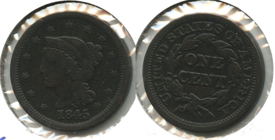 1845 Coronet Large Cent Fine-12 #w Bit Dark