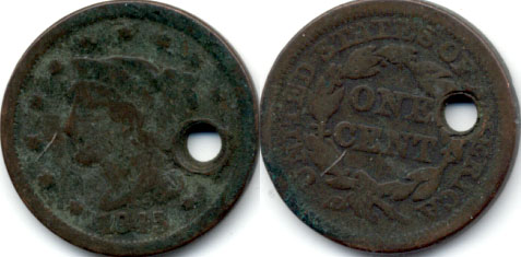 1845 Coronet Large Cent Good-4 Holed