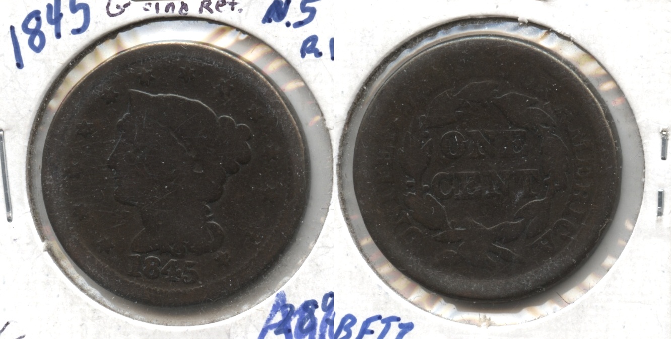 1845 Coronet Large Cent Good-4 #c Cleaned Retoned