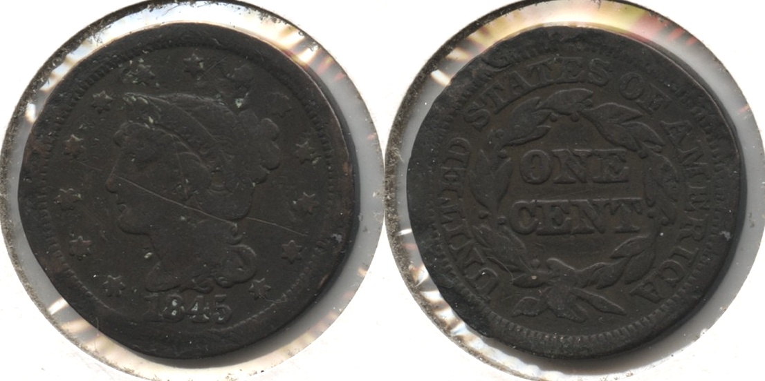 1845 Coronet Large Cent VG-8 #b Rim Damage