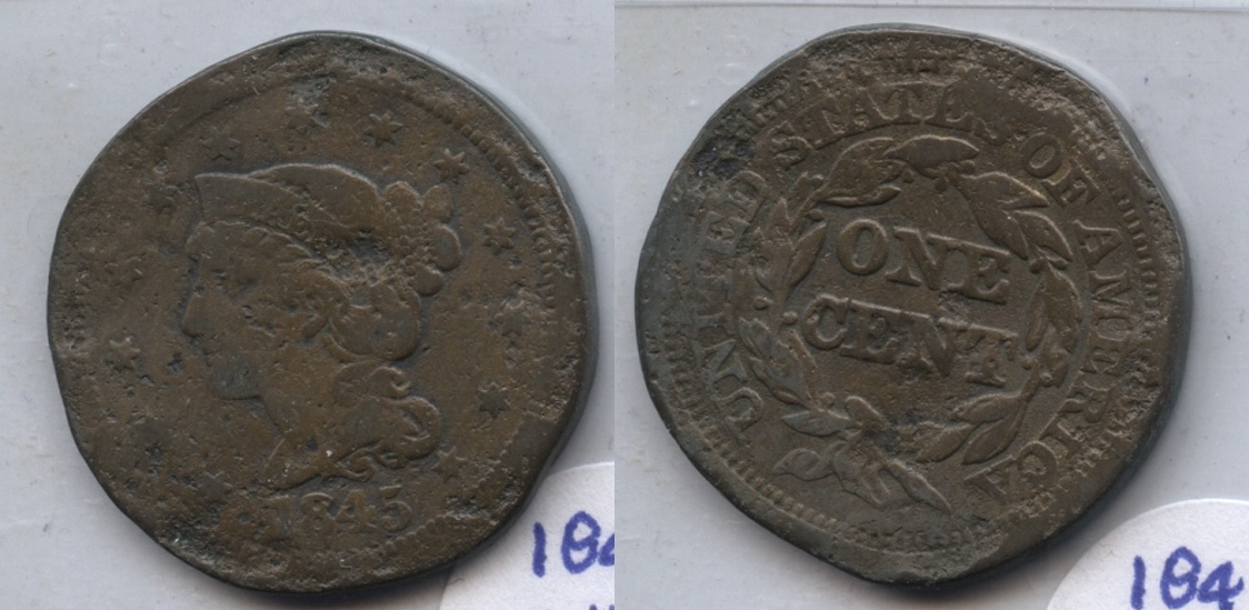 1845 Coronet Large Cent VG-8 #h Damage