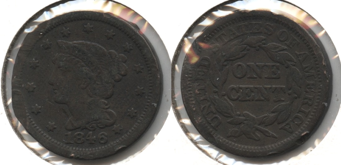 1846 Coronet Large Cent F-12 #a Edge Damage