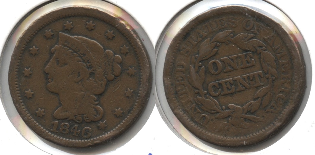 1846 Coronet Large Cent F-12 #b Rim Bumps