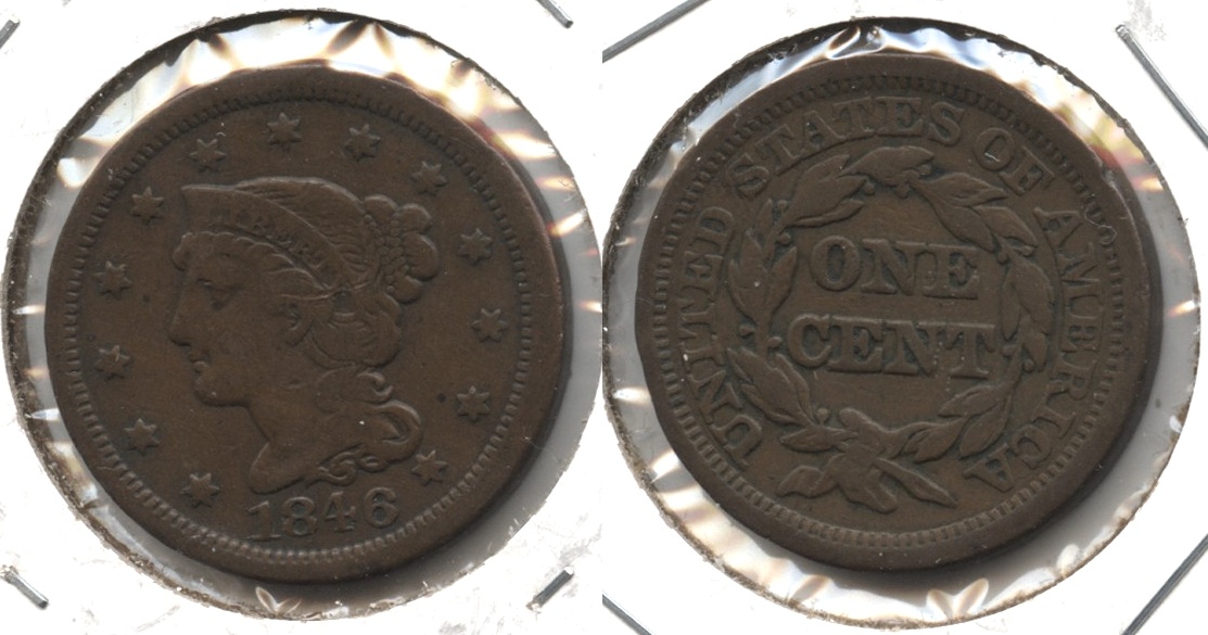 1846 Coronet Large Cent F-12 #d Staple Scratch