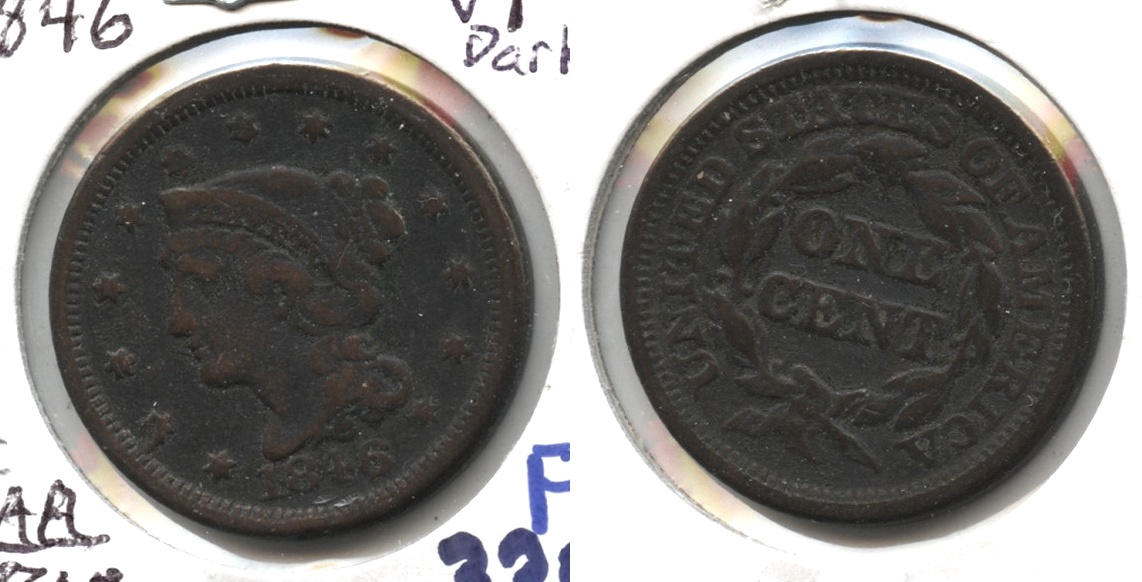 1846 Coronet Large Cent VF-20 #c Dark