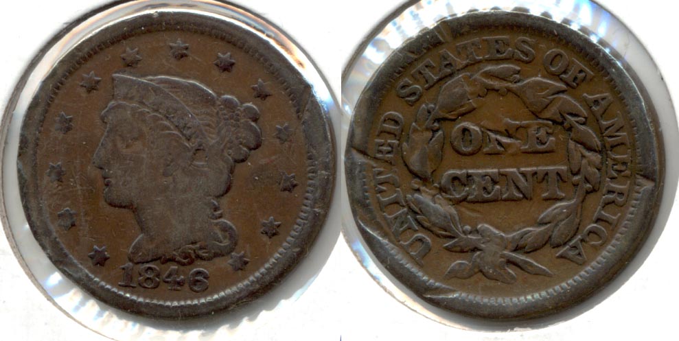 1846 Coronet Large Cent VG-8 a Reverse Damage