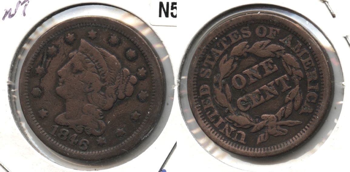 1846 Coronet Large Cent VG-8 #f Cleaned