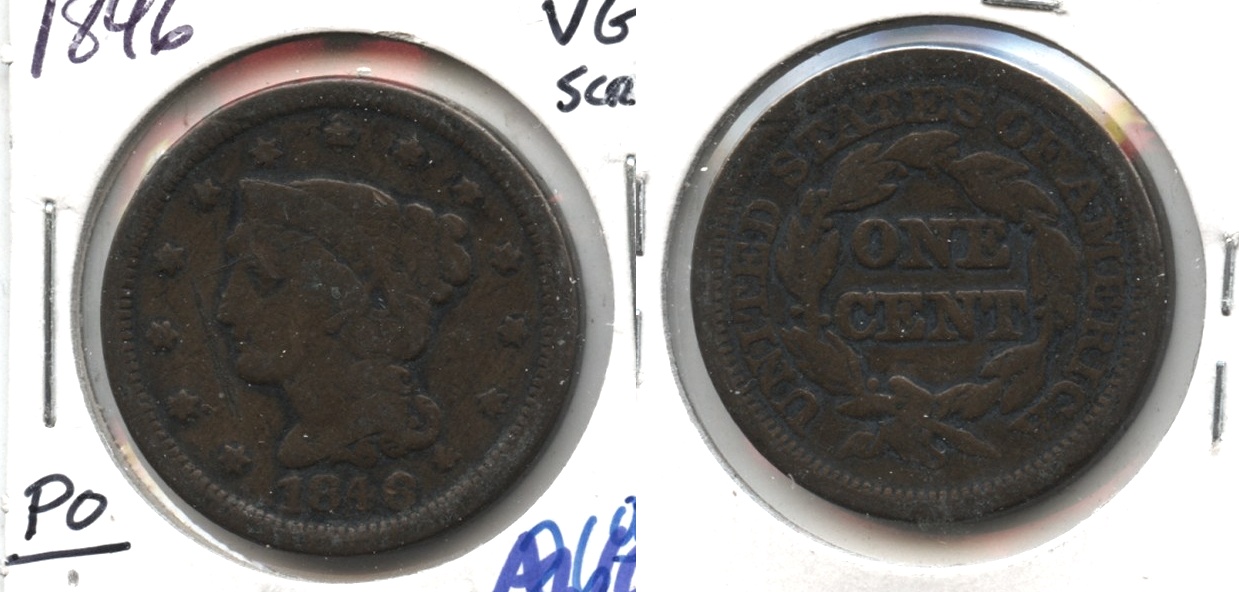 1846 Coronet Large Cent VG-8 #j Obverse Scratch
