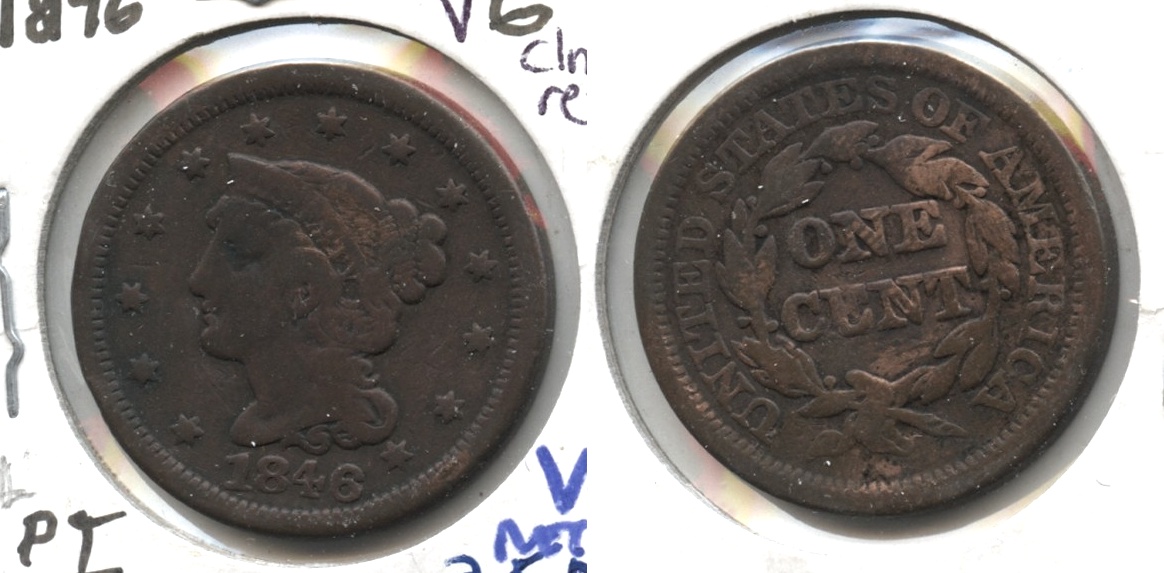 1846 Coronet Large Cent VG-8 #l Cleaned Retoned