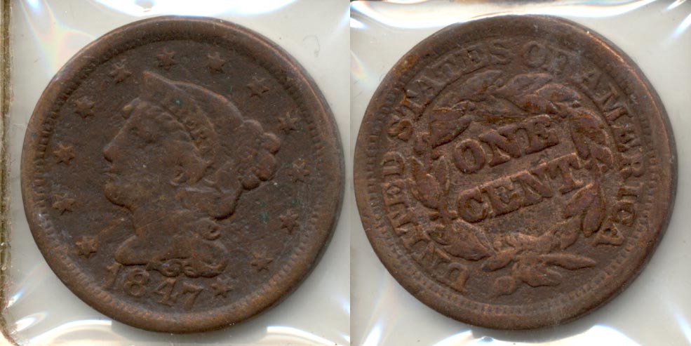 1847 Coronet Large Cent Fine-12 a Cleaned