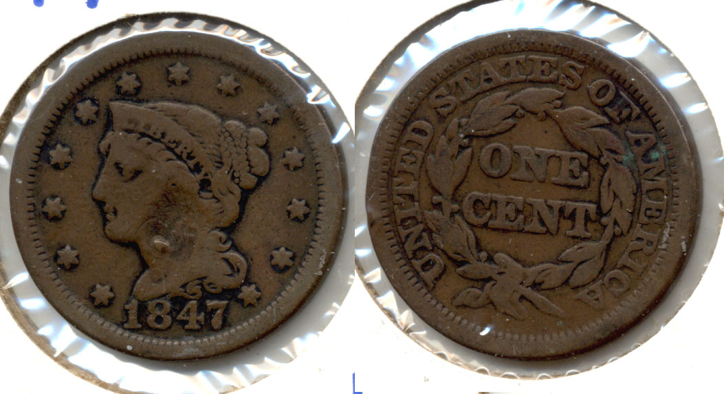 1847 Coronet Large Cent Fine-12 f Obverse Hits