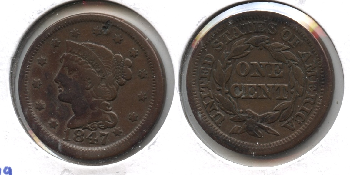 1847 Coronet Large Cent Fine-12 #n Obverse Hit