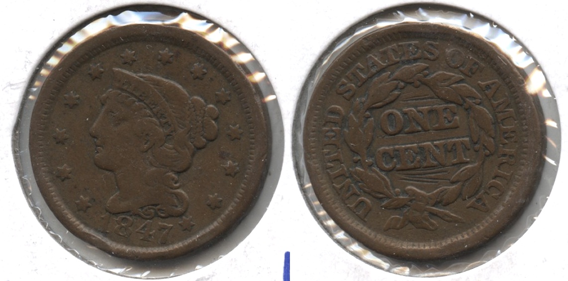 1847 Coronet Large Cent Fine-12 #o Reverse Scratches