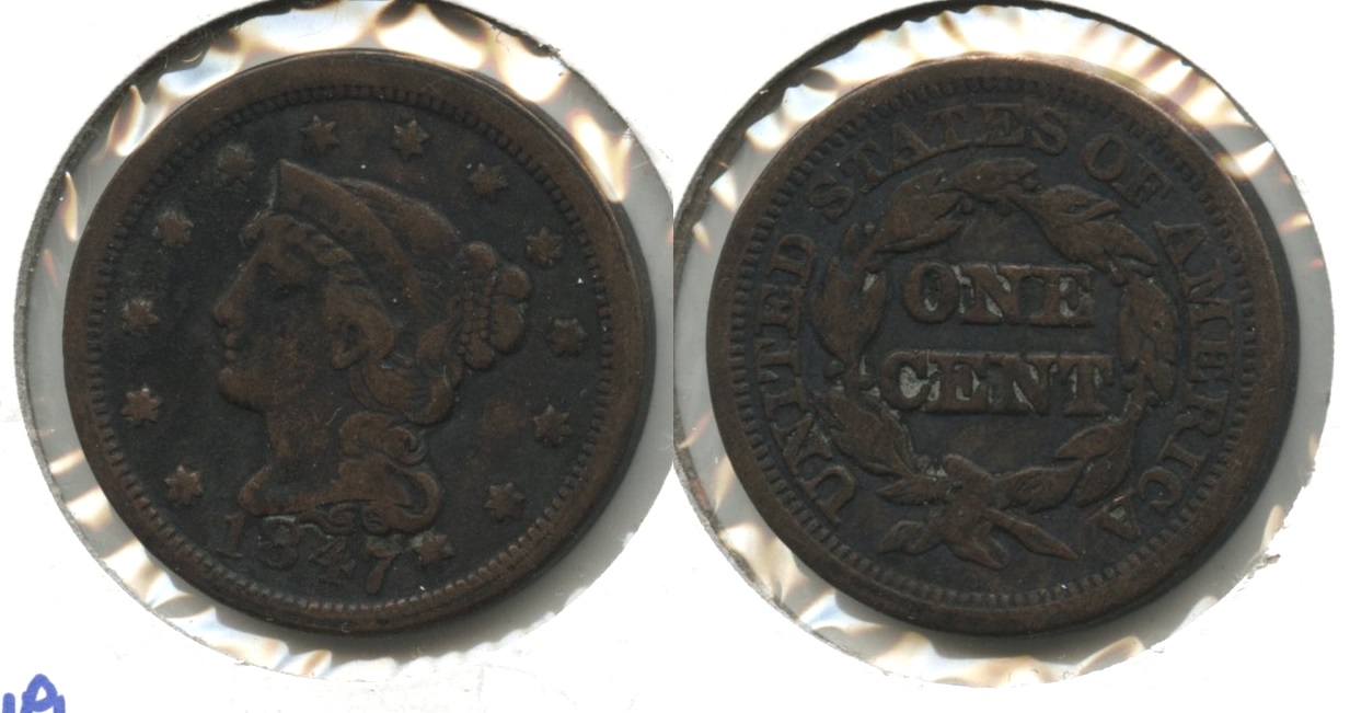 1847 Coronet Large Cent Fine-12 #y Dark