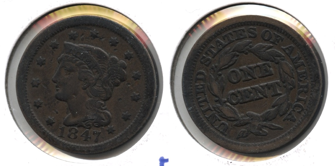 1847 Coronet Large Cent Fine-15 Obverse Tics