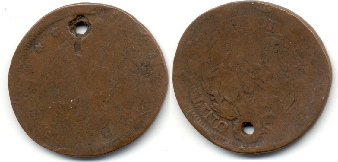 1847 Coronet Large Cent Fair-2 Holed