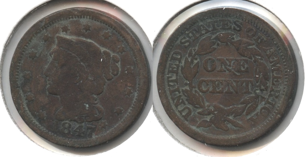 1847 Coronet Large Cent Good-4 #g Cleaned