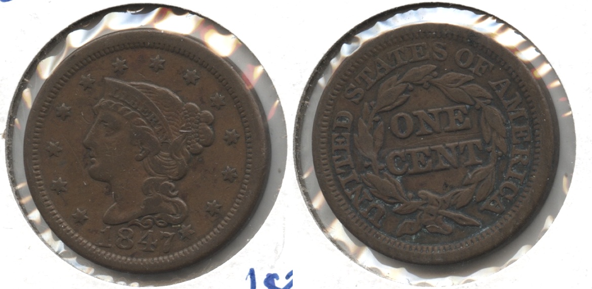 1847 Coronet Large Cent VF-20 #a Reverse Green