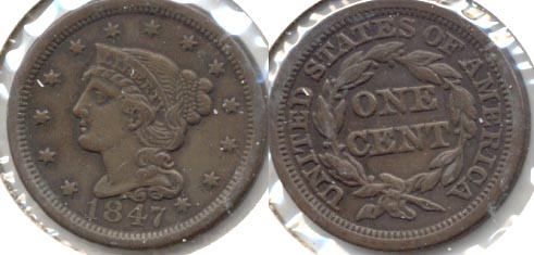 1847 Coronet Large Cent VF-35