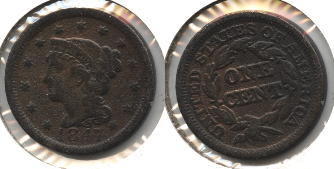 1847 Coronet Large Cent VG-8 #a Porous