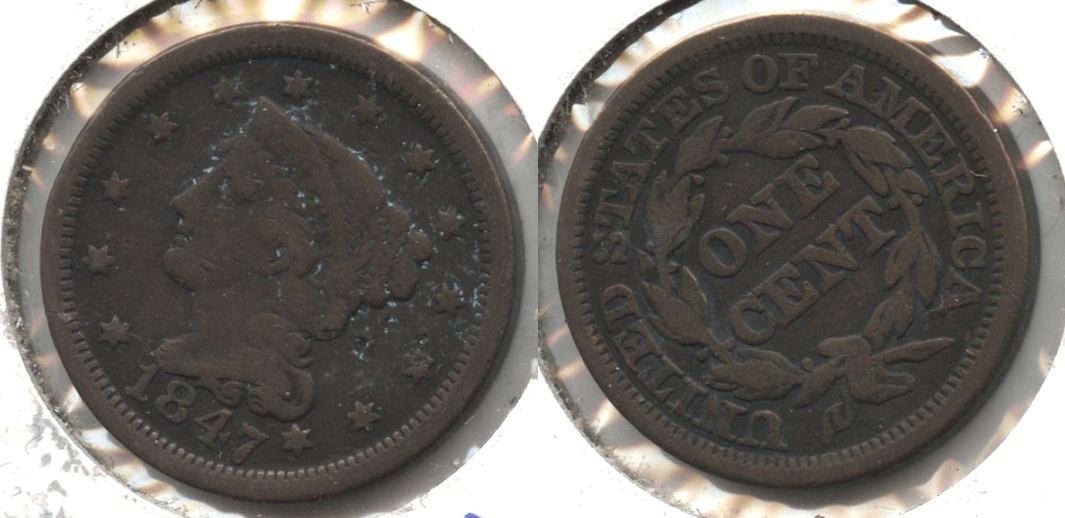 1847 Coronet Large Cent VG-8 #b Light Porous