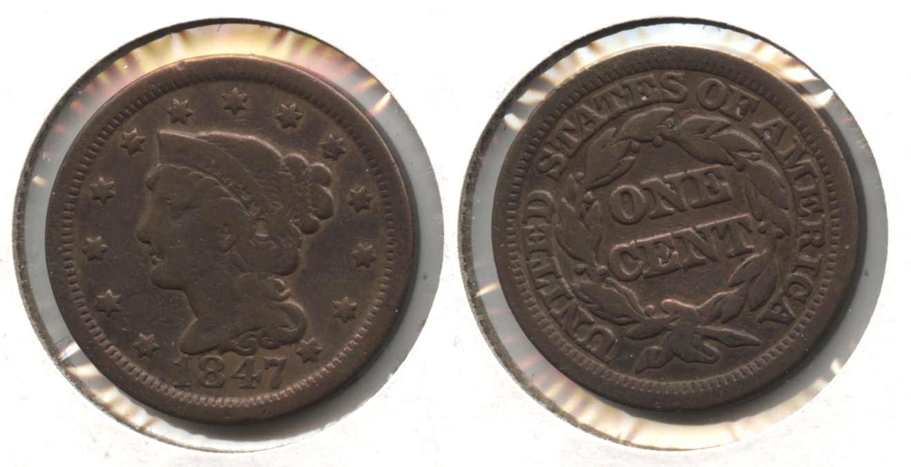 1847 Coronet Large Cent VG-8 #i Cleaned Retoned