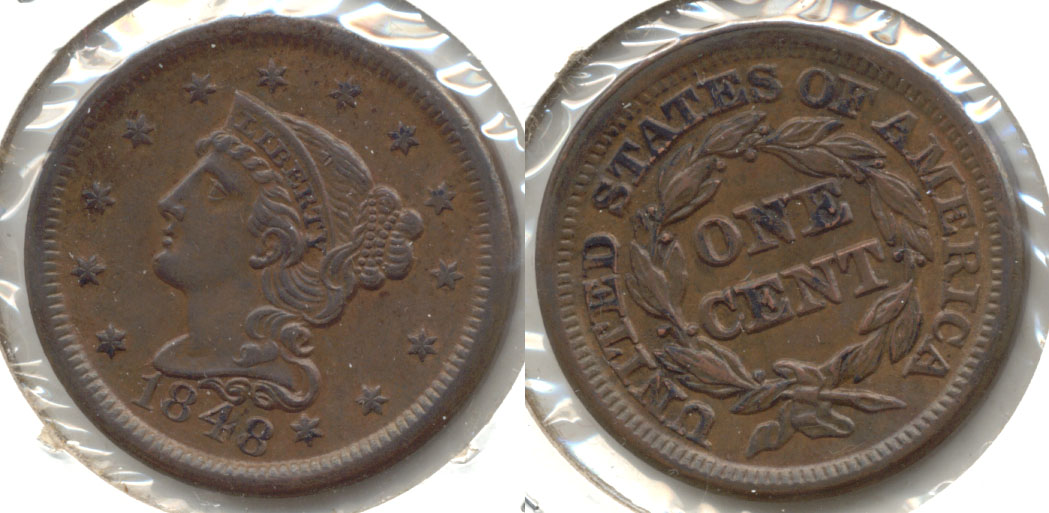 1848 Coronet Large Cent AU-58