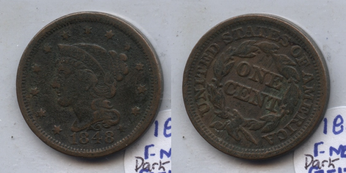 1848 Coronet Large Cent Fine-12 #aa Dark