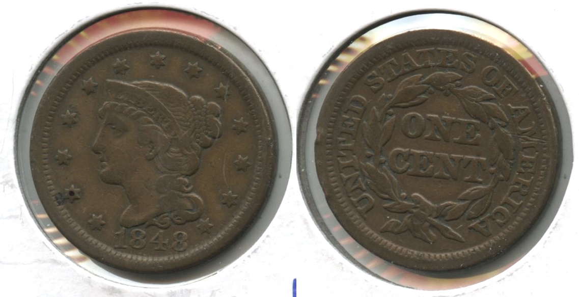 1848 Coronet Large Cent Fine-12 #ab Rim Bumps