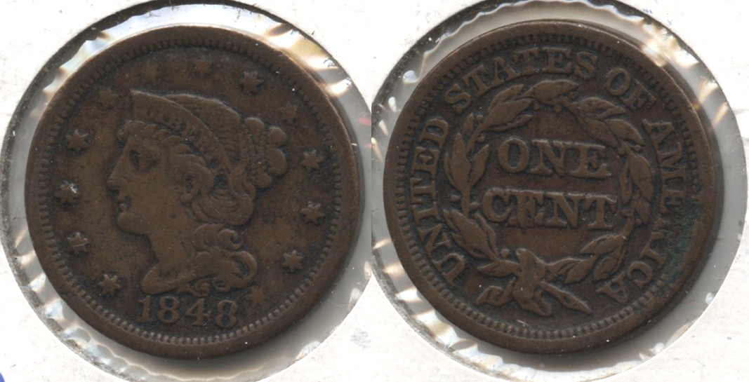 1848 Coronet Large Cent Fine-12 #f Reverse Green