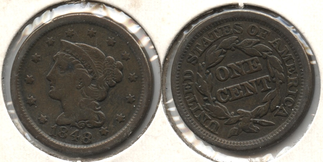 1848 Coronet Large Cent Fine-12 #h Old Cleaning