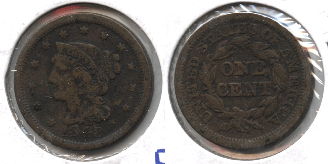 1848 Coronet Large Cent Fine-12 #i Bit Dark
