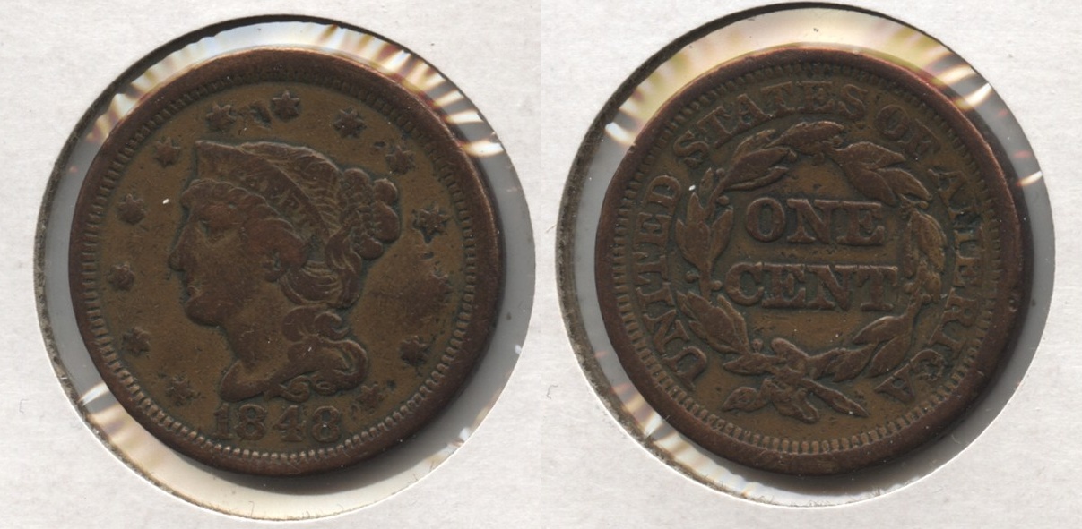 1848 Coronet Large Cent Fine-12 #m Bent