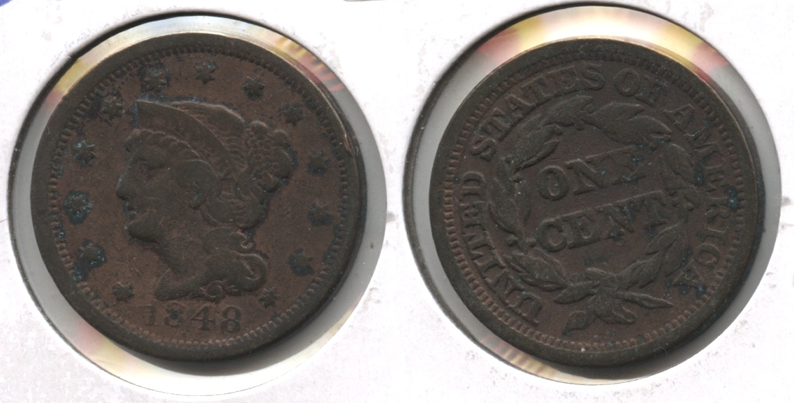 1848 Coronet Large Cent Fine-12 #t Cleaned Retoned