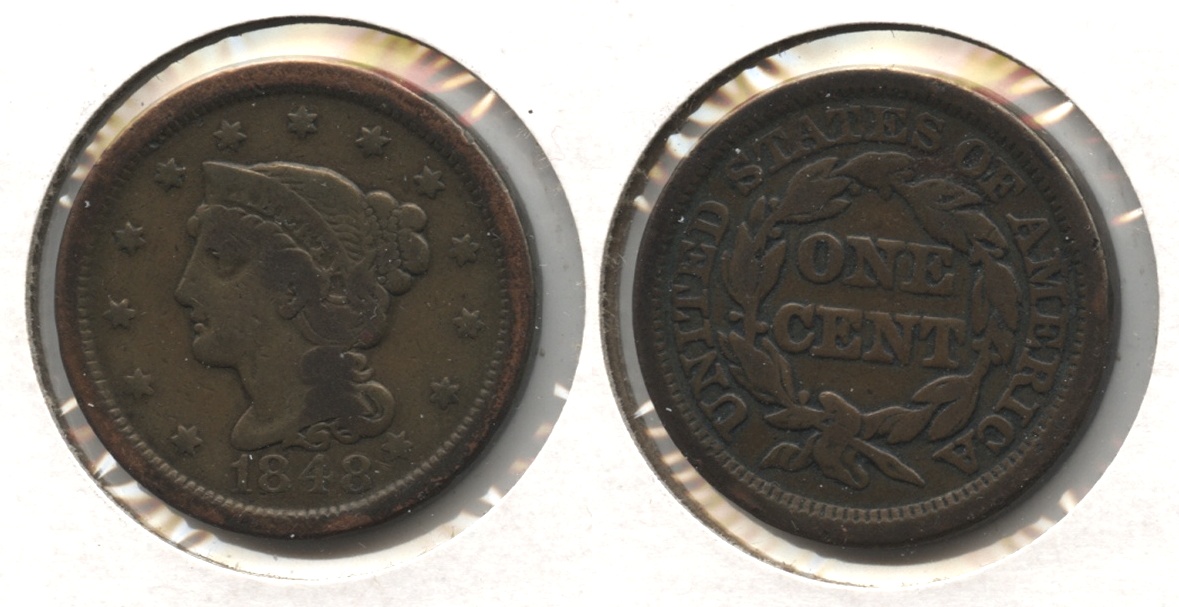 1848 Coronet Large Cent Fine-12 #z Cleaned Retoned
