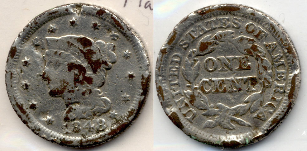 1848 Coronet Large Cent Good-4 Silver Plated
