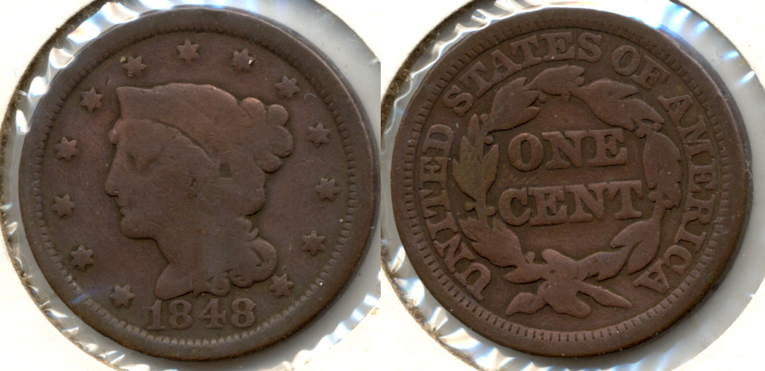 1848 Coronet Large Cent Good-4 d Cleaned Retoned