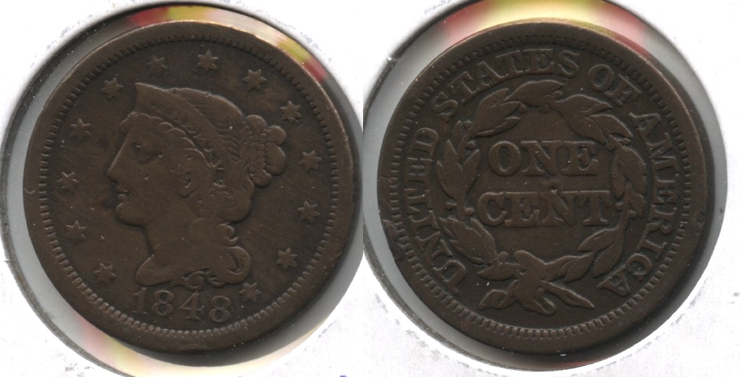 1848 Coronet Large Cent Good-6 Cleaned Retoned