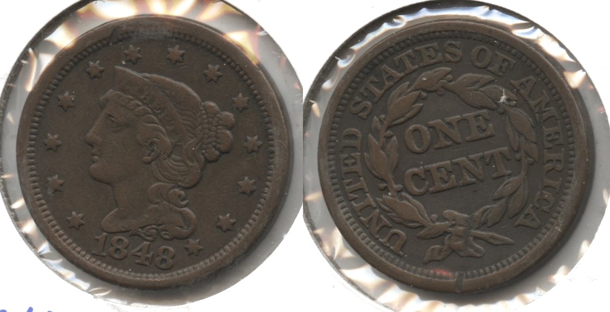 1848 Coronet Large Cent VF-20 #i Reverse Cut