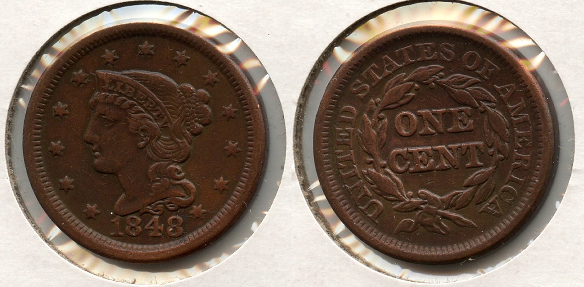 1848 Coronet Large Cent VF-35