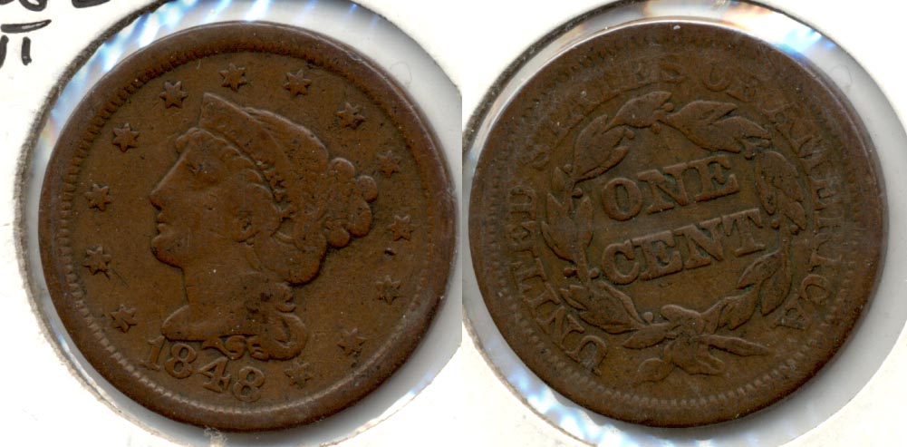 1848 Coronet Large Cent VG-8 a