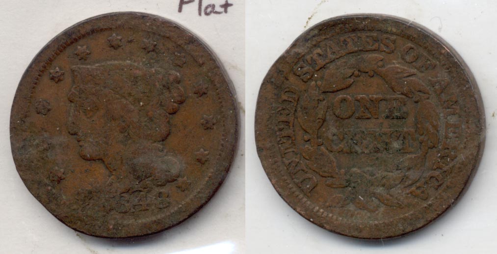 1848 Coronet Large Cent VG-8 b Edge Flat