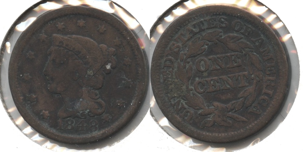 1848 Coronet Large Cent VG-8 #e Cleaned Retoned
