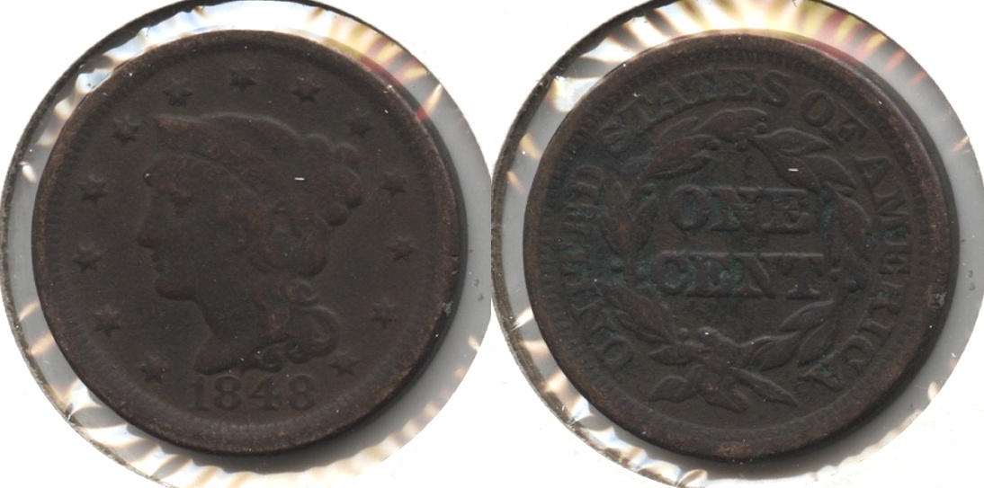 1848 Coronet Large Cent VG-8 #g Green Reverse