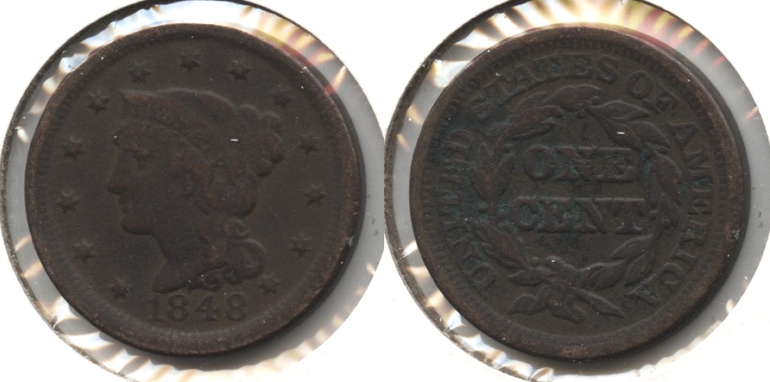 1848 Coronet Large Cent VG-8 #g Green Reverse