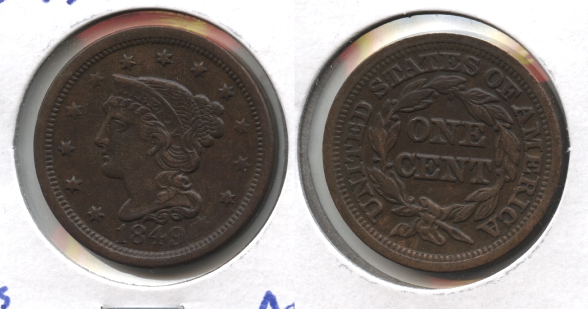 1849 Coronet Large Cent AU-50