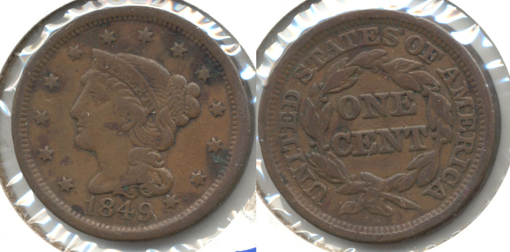 1849 Coronet Large Cent Fine-12 Obverse Spots