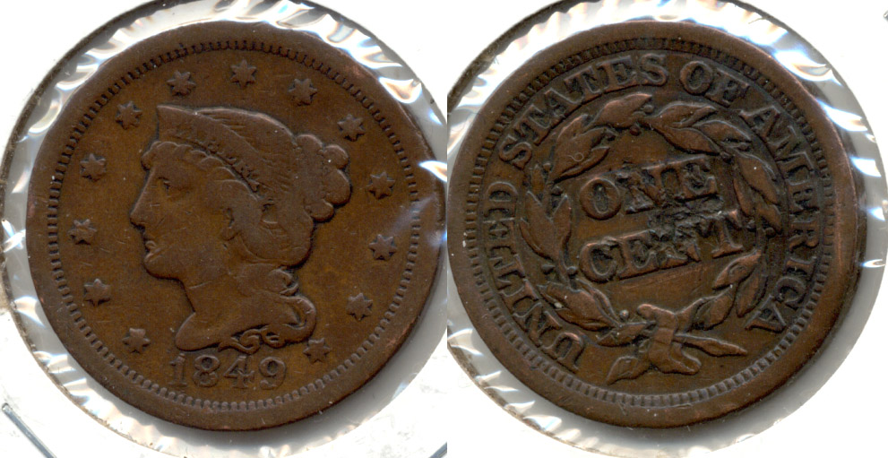 1849 Coronet Large Cent Fine-12 c Rim Hit